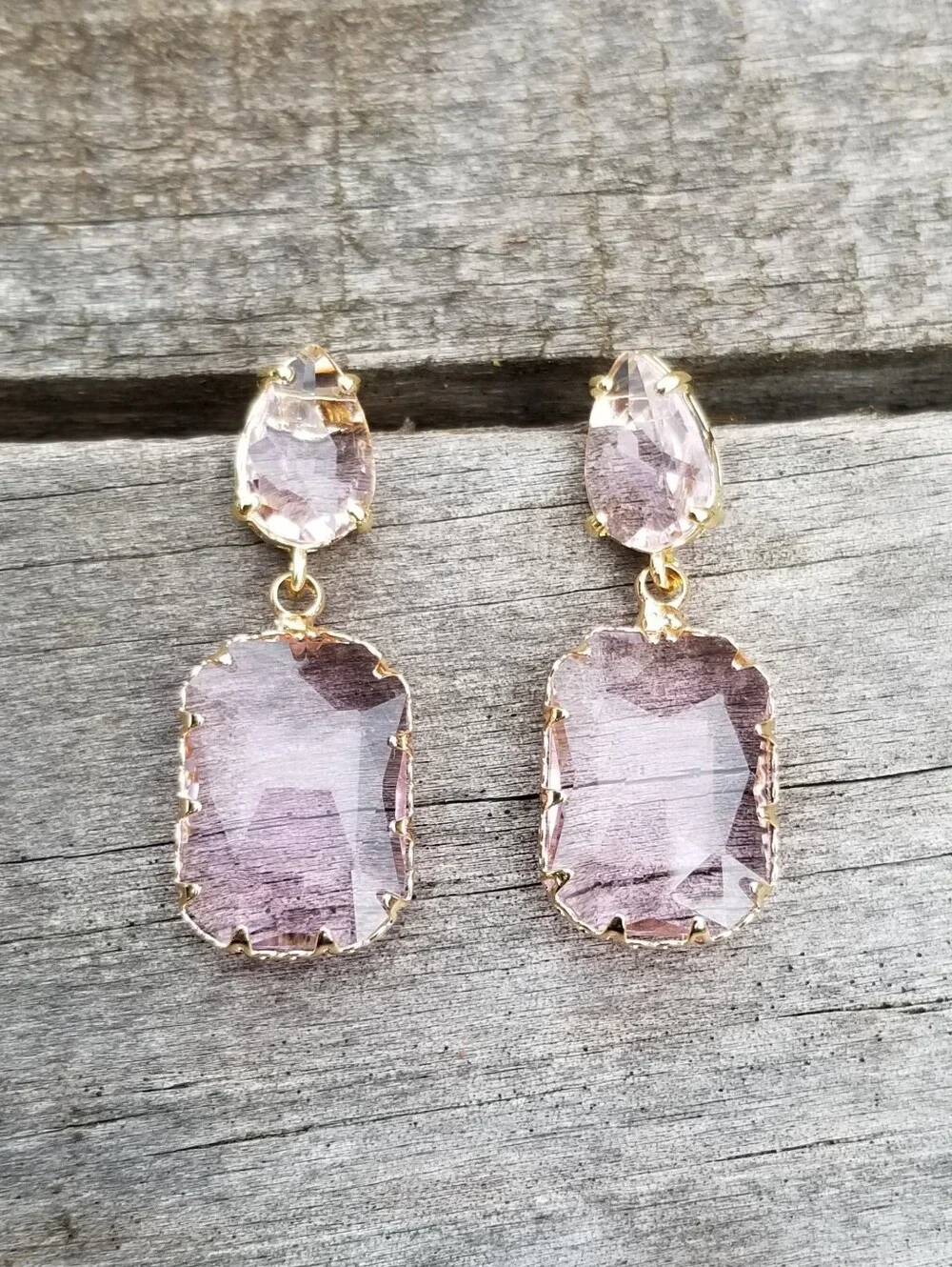 14k Gold Pink Tourmaline Stud Earrings, Rectangular Tourmaline Dangle Earrings